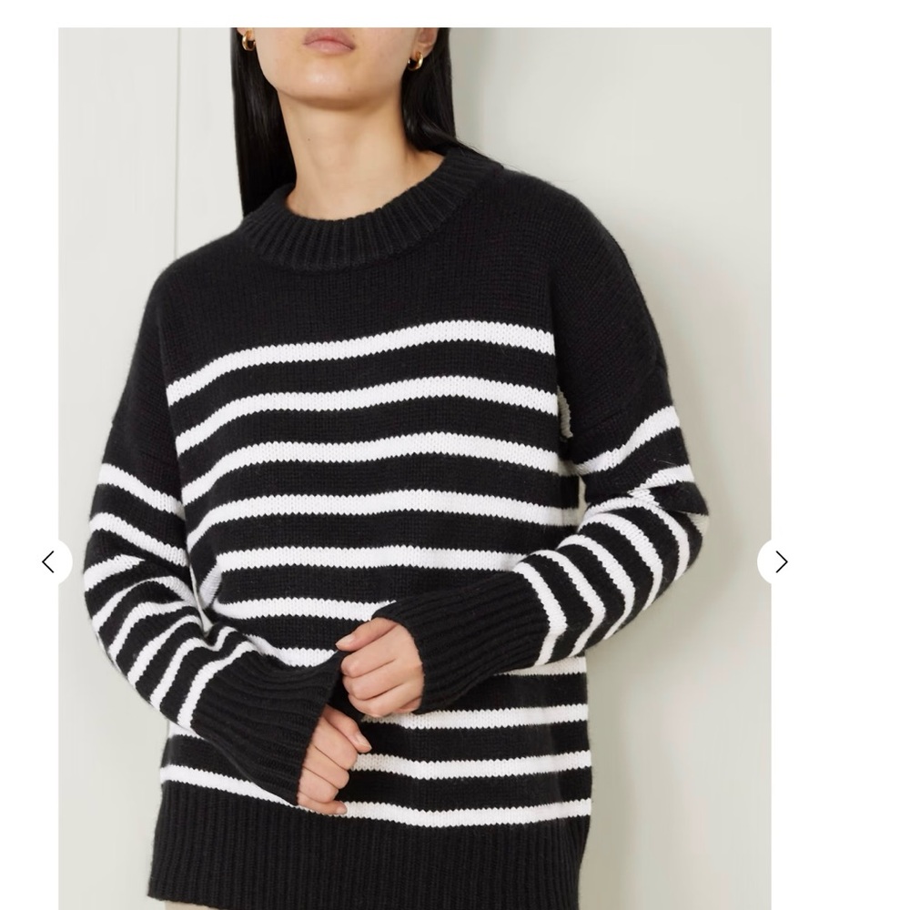 La Ligne Black and Cream Striped Crewneck Marin Sweater